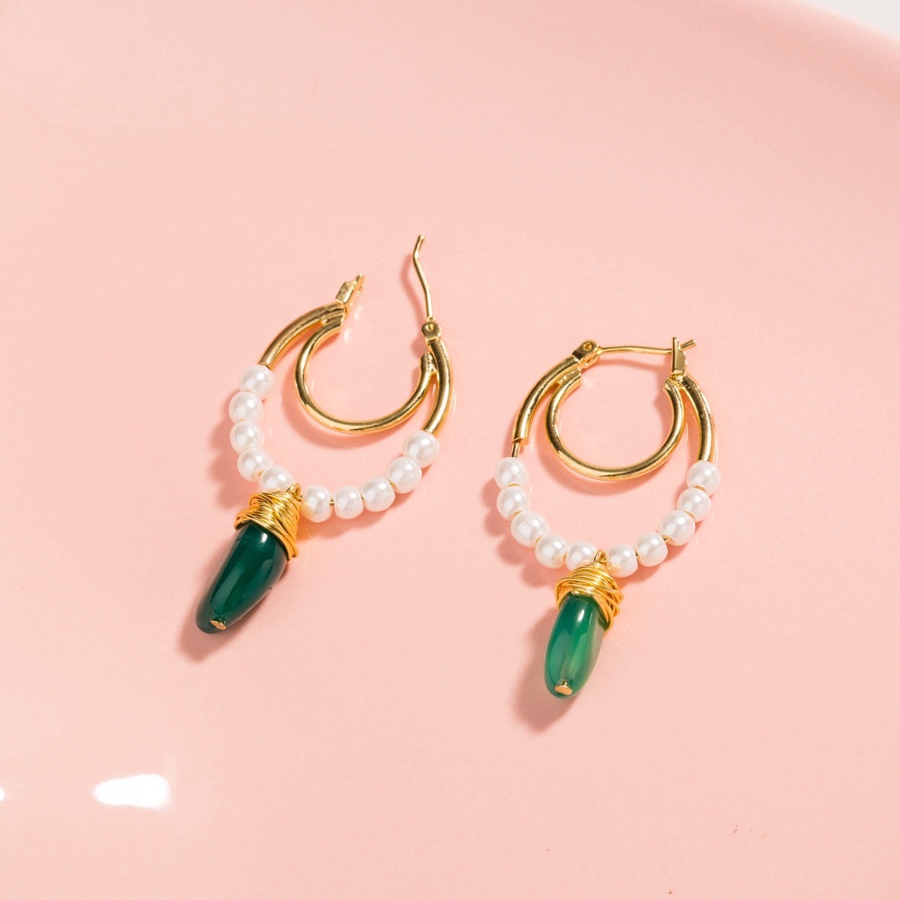 pearl stone dangle jewelry earrings gold drop hoop